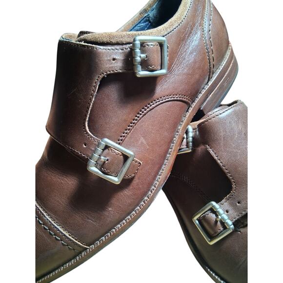 COLE HAAN Double Monk Strap Mens size 9M Grand Brown Cap-Toe Casual Career Shoes - Picture 14 of 15